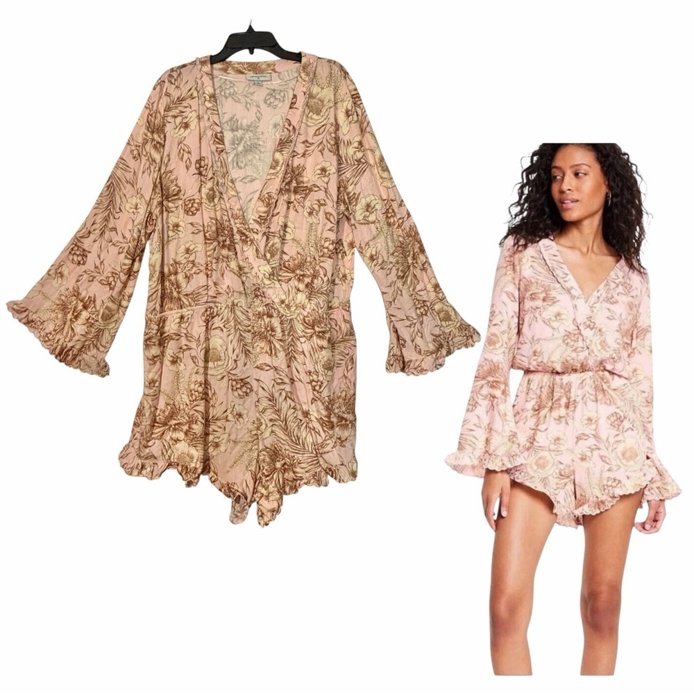 Agua Bendita X Target Romper Pink Floral Flare Ruffle Long Sleeve Plus Size 1X